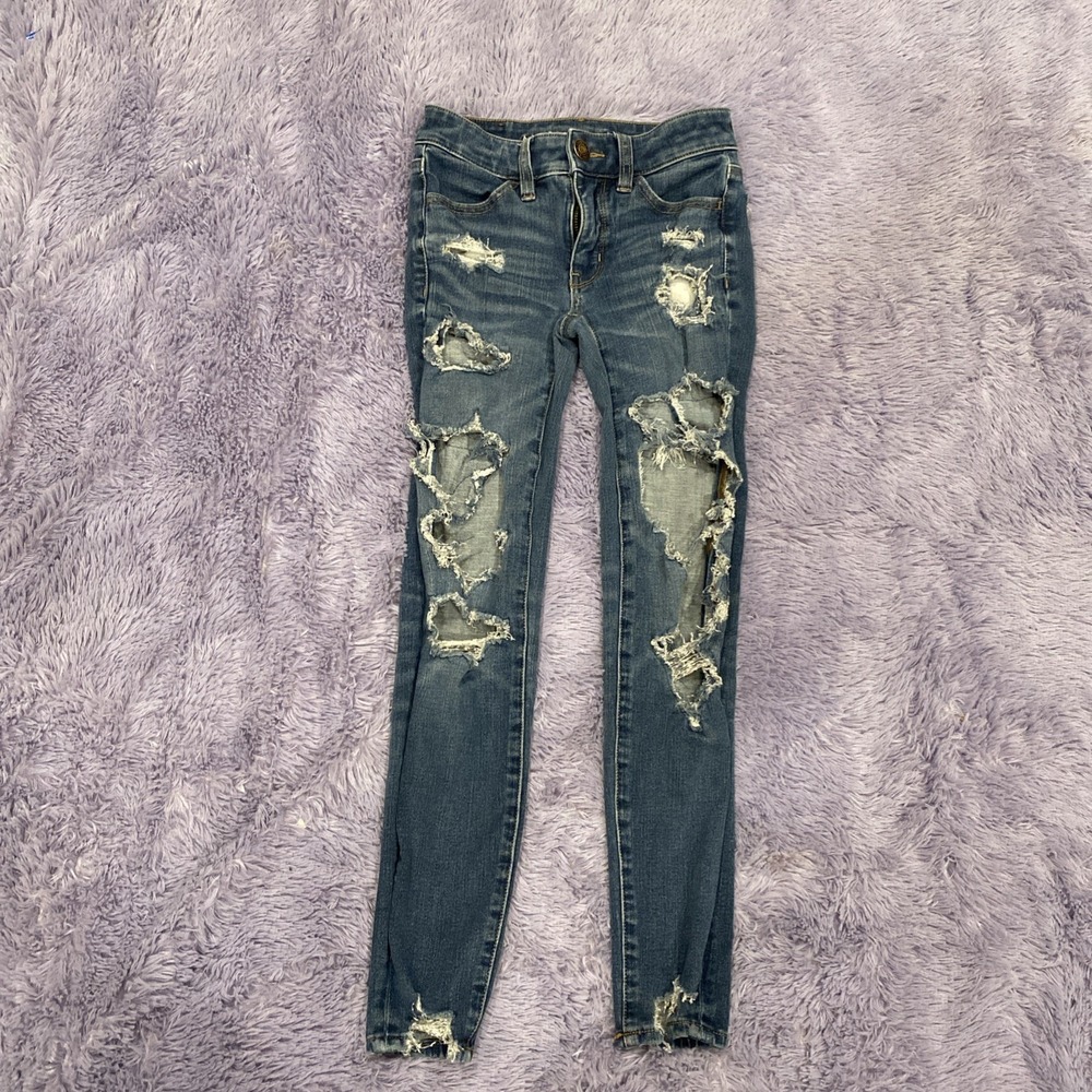American Eagle The Dream‎ Jean Distressed Dark  Skinny Jegging Regular Size 00